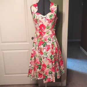 Retro flower print fit and flare dress